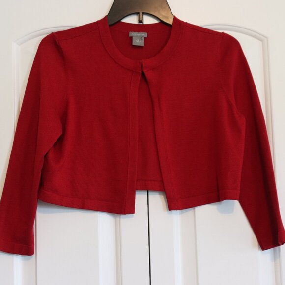 Ann Taylor Cropped Sweater Cardigan/ Shrug Red Size Medium Silk/Rayon/Cotton - Picture 1 of 14